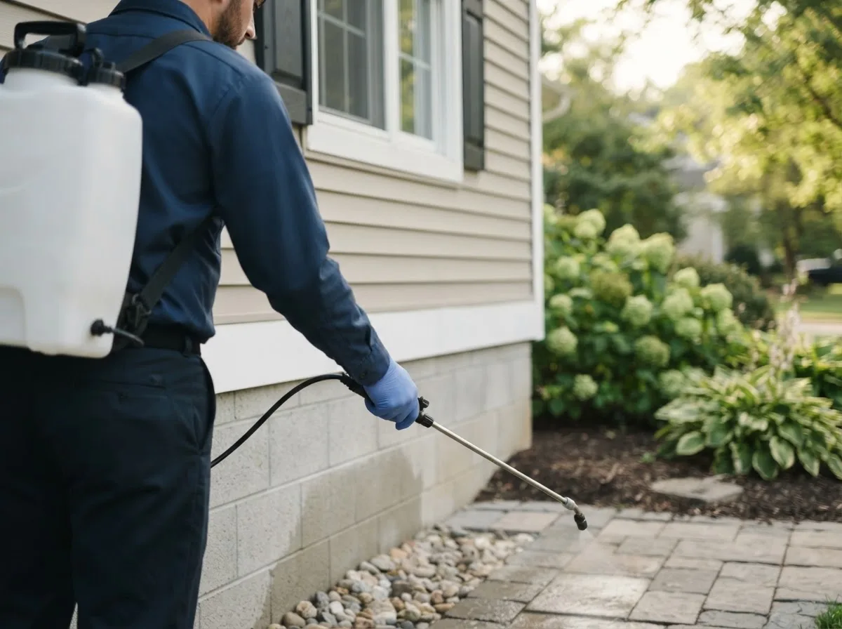 Pest control technician inspecting a home in La Feria, TX